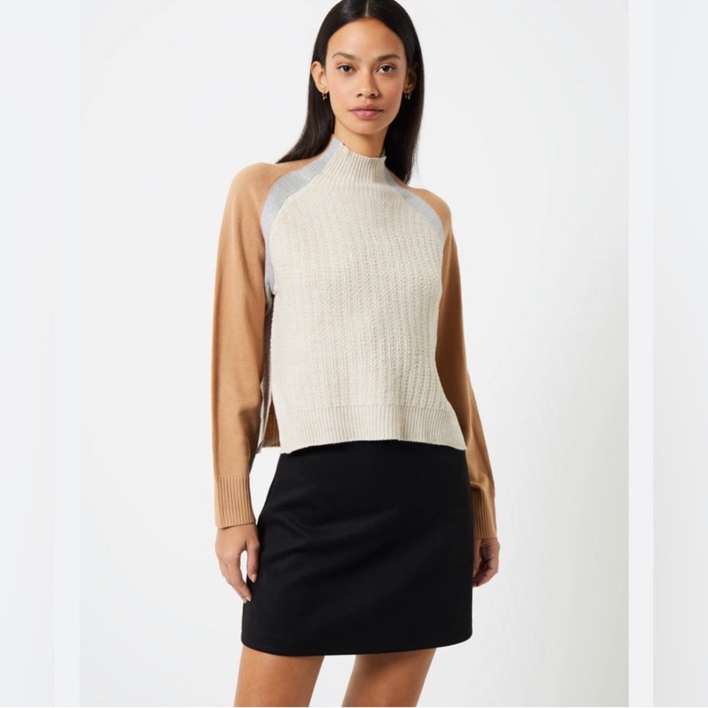 FRENCH CONNECTION Medium Babysoft Colorblock Sweater Neutral Mock Neck